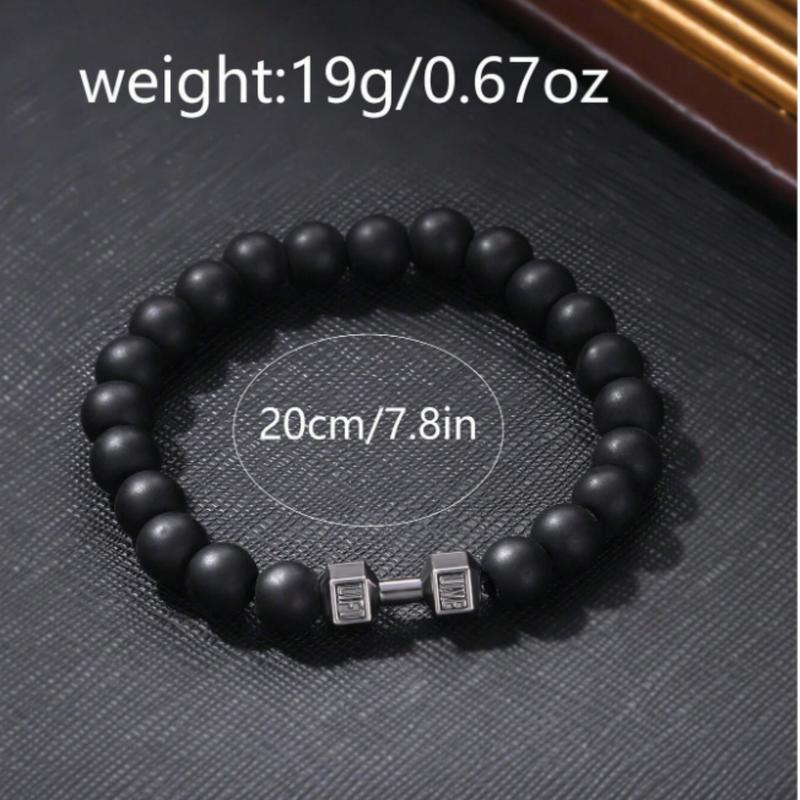 Men Watch 2pcs Set Men's Black Stainless Steel Band Roman Dial Quartz Watch And Dumbbell Beaded Bracelet Jewelry Set Watch For Men Father's Day Gifts