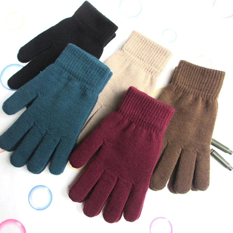 Women Plush Knitted Gloves Autumn Hand Warmer Winter Thicken Lining Full Fingered Mittens Skiing Short Wrist Warm Unisex