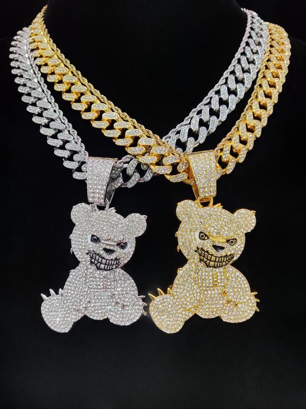 Rhinestone Decor Cute Bear Pendant Necklace, Street Style Chain Necklace for Men & Women, Hip Hop Jewelry for Party, Daily Decor, Trendy All-match & Exquisite Jewelry for Birthday Gift