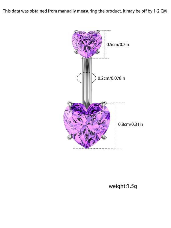 Women's Rhinestone Decorated Heart Shaped Navel Ring, Stainless Steel Navel Piercing Ring, Fashion Body Jewelry for Women & Girls