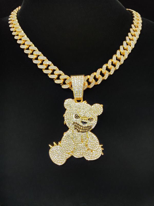 Rhinestone Decor Cute Bear Pendant Necklace, Street Style Chain Necklace for Men & Women, Hip Hop Jewelry for Party, Daily Decor, Trendy All-match & Exquisite Jewelry for Birthday Gift