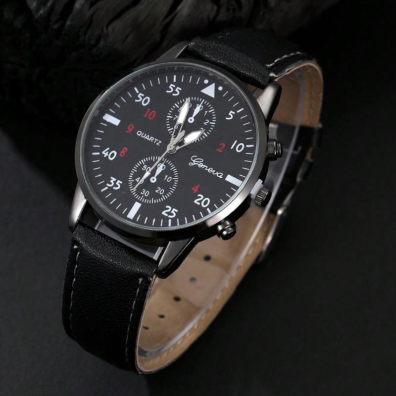 3pcs Set Fashionable Men's PU Leather Quartz Watch With Wallet And Sunglasses, Ideal Gift Set