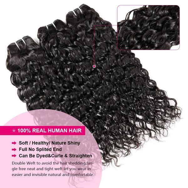 [Wequeen] Water Wave Human Hair Bundles Brazilian 100% Human Hair Budget Friendly 10A Grade Viral Hair Natural Black Color