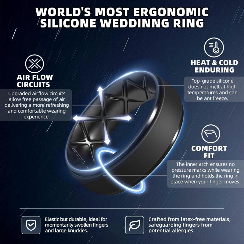 Inner Arc Ergonomic Breathable Design, Silicone Rings Mens with Half Sizes, 7 Rings   6 Rings   5 Rings   4 Rings   1 Ring Rubber Wedding Bands, 8.5mm Wide-2mm Thick