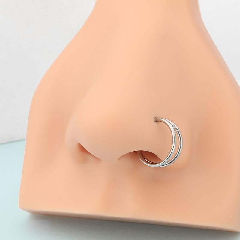 Oufer 20G Double Nose Hoop Hinged Segment Nose Ring Nose Piercings Jewelry