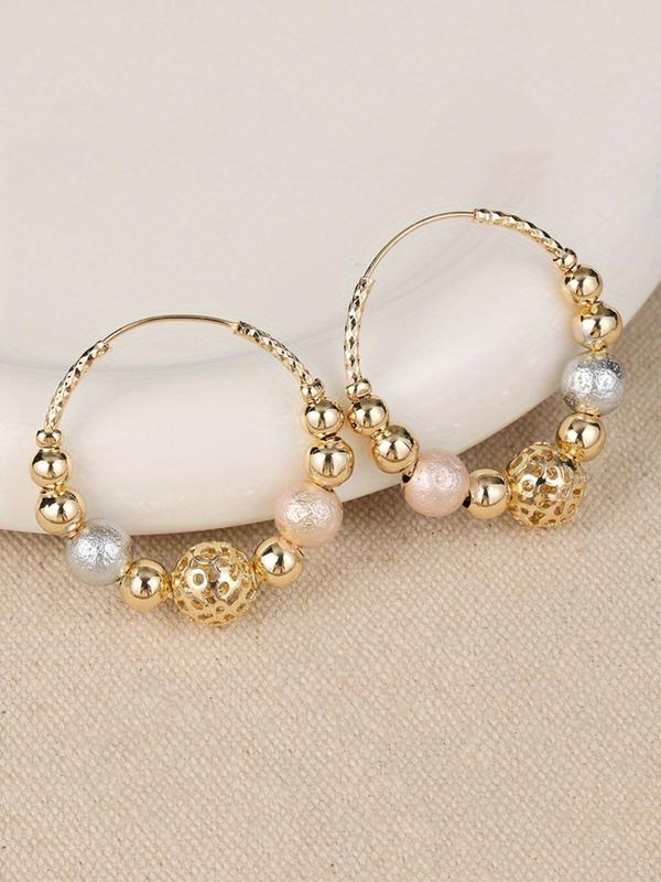 Fashion Beaded Design Hoop Earrings, Elegant Jewelry for Women & Girls, Trendy All-match & Exquisite Jewelry for Birthday Gift