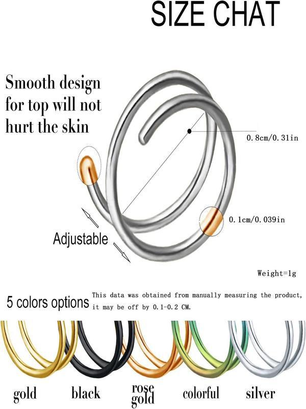 Casual 5pcs Colorful Stainless Steel Double Hoop Nose Rings, Nose Cuff For Women And Men, Fashionable Body Jewelry Gift For Any Occasion