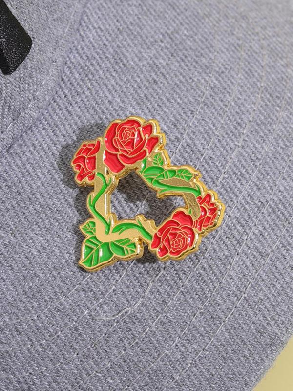 Cute Elegant Heart & Rose Design Brooch, 3 Counts set Creative Fashion Badge for Hat & Clothes & Backpack Decor, Trendy Clothes Accessories for Men & Women