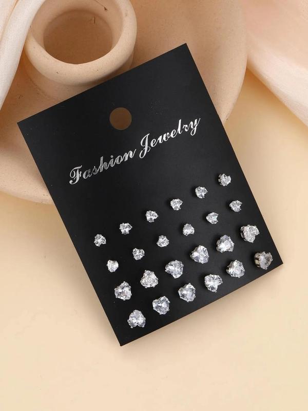 Summer Women's Elegant Heart Design Stud Earrings, Rhinestone Decor Stud Earrings, Fashion Accessories for Women & Girls