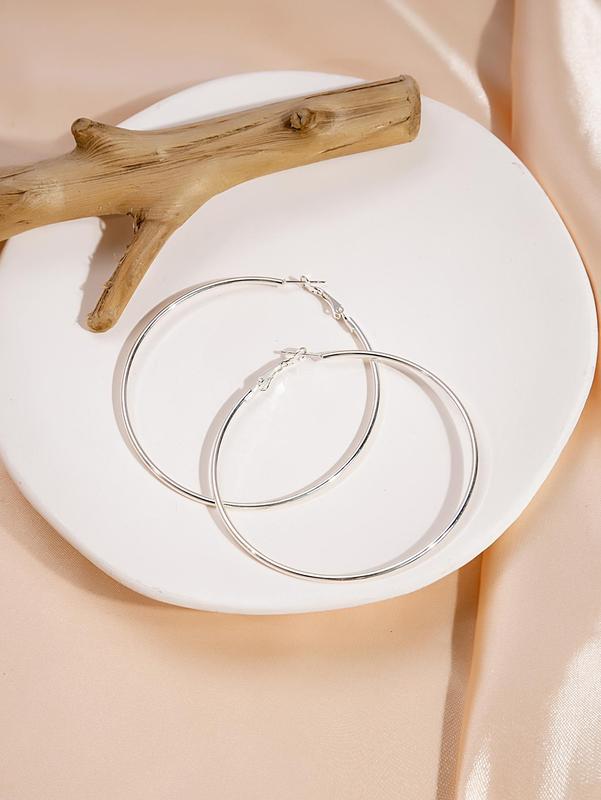 3 Pairs Minimalist Plain Alloy Hoop Earrings, Casual Versatile Party Accessories for Women