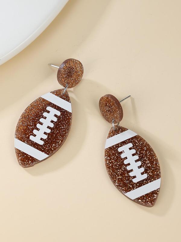  Rugby Football Design Dangle Earrings, Fashionable Acrylic Drop Earrings for Women & Girls, Trendy All-match & Exquisite Jewelry for Birthday Gift, Fall Outfits, Earthtone Fall Freshness