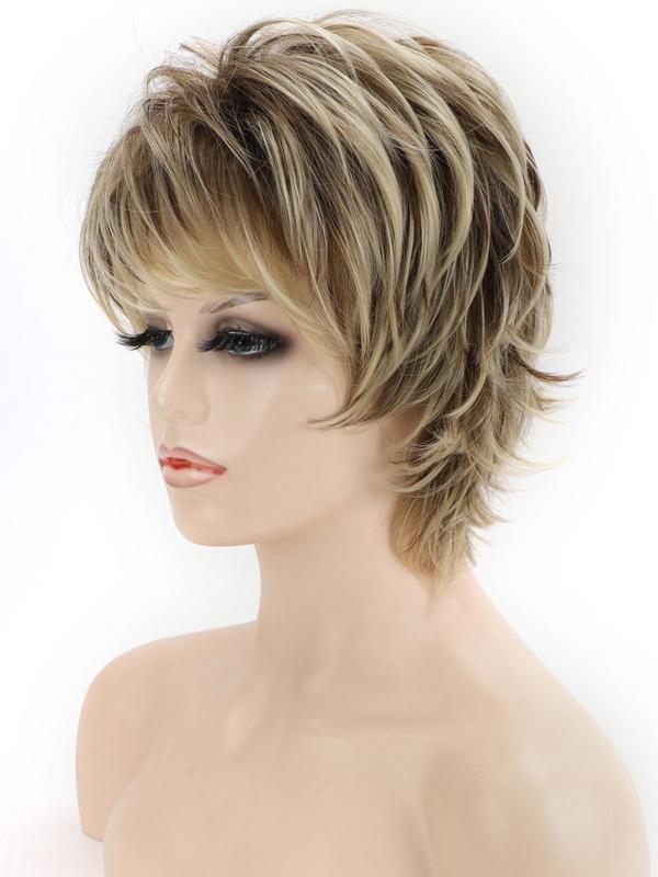 12.59 Inch Fashion Short Straight Pixie Wigs for Women, Gorgeous Fluffy Wigs with Bangs, Synthetic Full Machine Wigs for Party, Daily Use