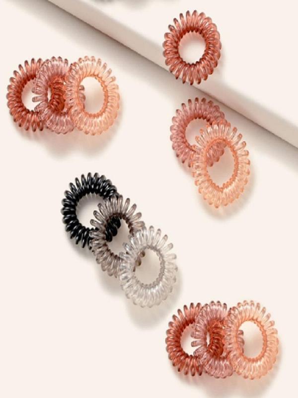 Plain Color Coil Hair Ties (18pcs), Solid Spiral Wire Hair Tie for Ponytail Holder Daily Life, Casual Versatile Hair Accessories for Women & Girls