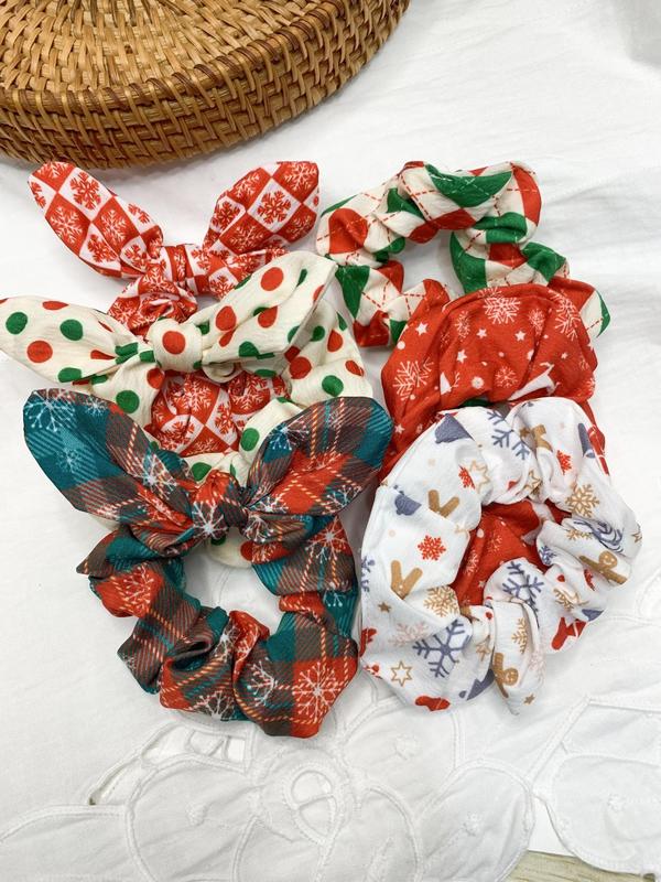 Christmas Themed Hair Scrunchies, Soft Breathable Durable Fabric Elastic Hair Ties, Elegant & Sweet Style for Women and Teens