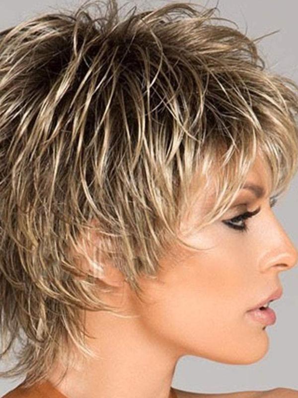 12.59 Inch Fashion Short Straight Pixie Wigs for Women, Gorgeous Fluffy Wigs with Bangs, Synthetic Full Machine Wigs for Party, Daily Use