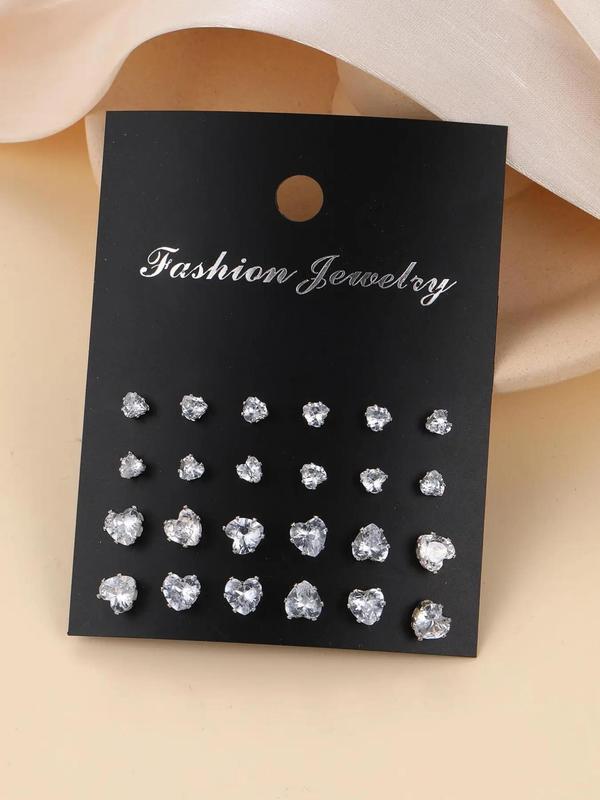 Summer Women's Elegant Heart Design Stud Earrings, Rhinestone Decor Stud Earrings, Fashion Accessories for Women & Girls