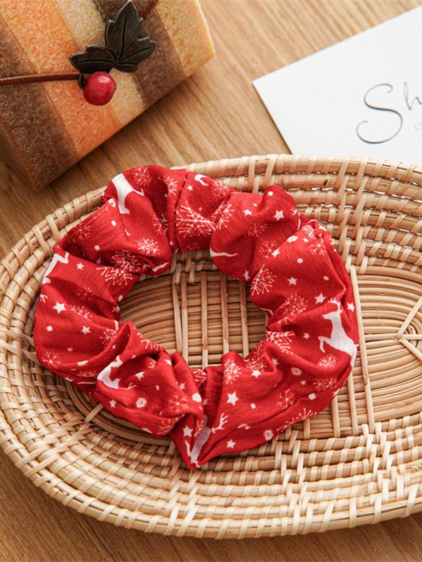 Christmas Themed Hair Scrunchies, Soft Breathable Durable Fabric Elastic Hair Ties, Elegant & Sweet Style for Women and Teens