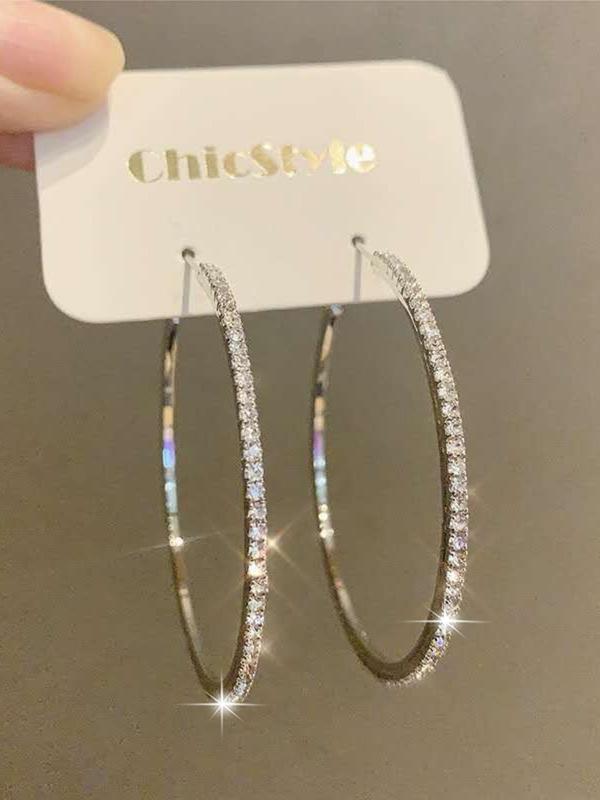 Summer Elegant Rhinestone Decorated Hoop Earrings, 2024 Trendy Exquisite Sparkling Shiny Hoop Earrings for Women As Gift, Fashion Matching Jewelry for Party & Daily Decoration Fall