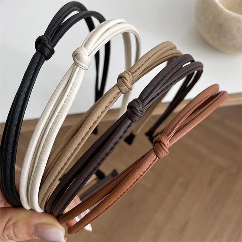 5 Count Thin Leather Headbands for Women, Cute Knotted Head Bands for Women’s Hair Fashion Headband Black Brown White Headbands for Girls Womens Hair Accessories