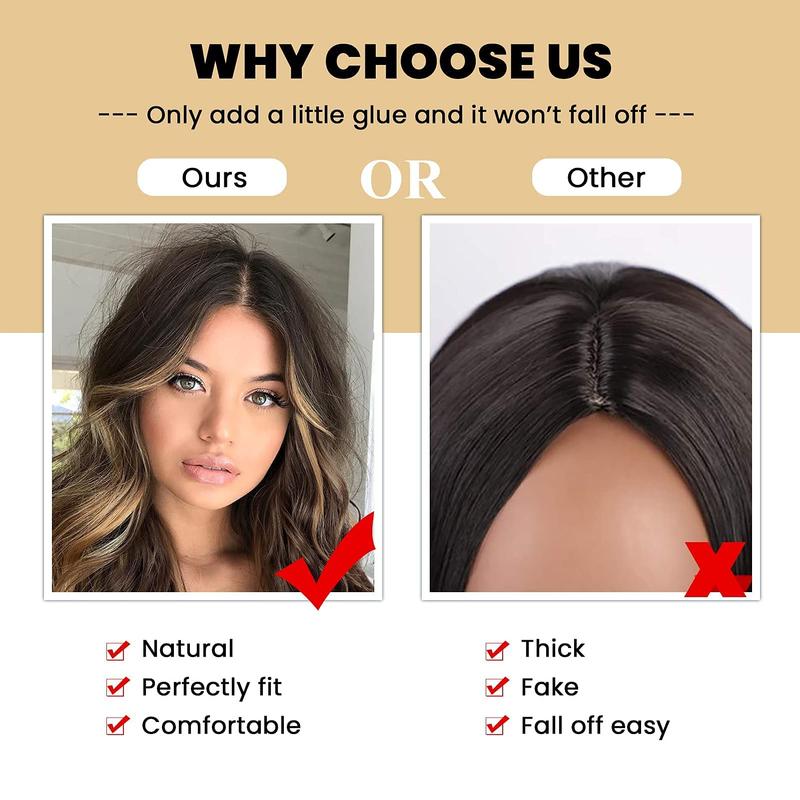 AISI HAIR Long Wavy Middle Part Wig for Women Synthetic Curly Wigs Natural Wavy Heat Resistant Wig for Daily Party Use 24inch