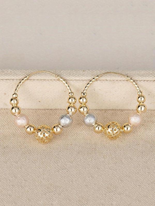 Fashion Beaded Design Hoop Earrings, Elegant Jewelry for Women & Girls, Trendy All-match & Exquisite Jewelry for Birthday Gift