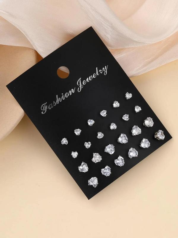 Summer Women's Elegant Heart Design Stud Earrings, Rhinestone Decor Stud Earrings, Fashion Accessories for Women & Girls