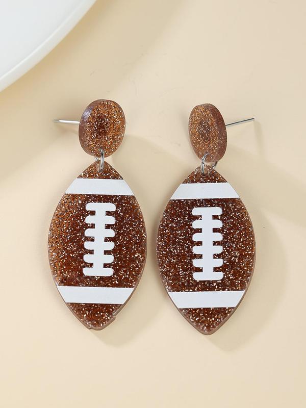  Rugby Football Design Dangle Earrings, Fashionable Acrylic Drop Earrings for Women & Girls, Trendy All-match & Exquisite Jewelry for Birthday Gift, Fall Outfits, Earthtone Fall Freshness