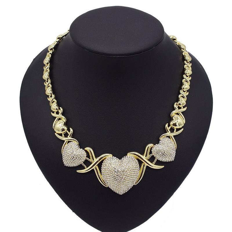 HUGS &KISSES xo iced out hearts gold Plated #28