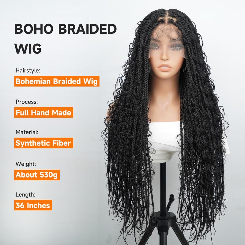 Wiggins 36 Inch Box Braided Wigs Full Lace Front Wig Synthetic Long Braided Wig Synthetic Braided Wigs With Boho Curly Ends