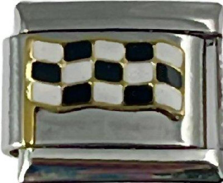 Italian Charm Link Checkered Race Flag 9mm