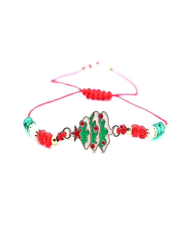 Christmas Themed Drawstring Bracelets, Cute Reindeer & Snowman & Christmas Tree Charm Bracelets, Fashionable Jewelry for Women & Men