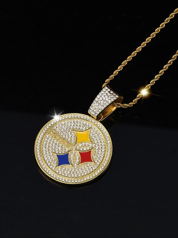 Colorblock Rhinestone Decorated Round Shaped Pendant Necklace, Fashionable Jewelry for Party, Daily Clothing Decor, Trendy All-match & Exquisite Jewelry for Birthday Gift