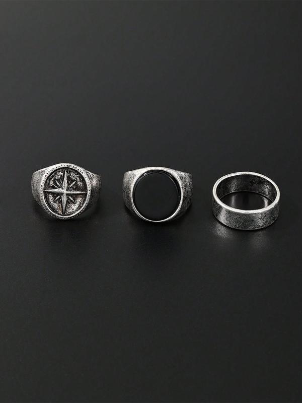 3pcs Men's Simple Style Fashionable Star Decor Ring, Casual Trendy Vintage Round Shaped Ring, Men's Daily Wear Classic Accessories