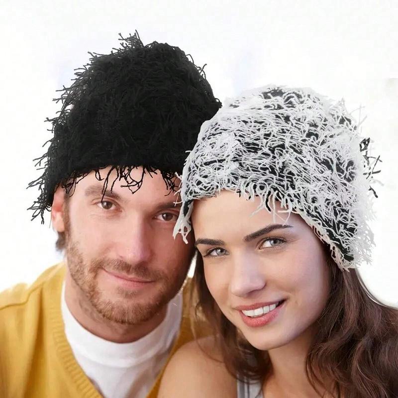 Distressed Knitted Beanie Fuzzy Winter Hats Thick Warm Beanie Hats for Men Women Outdoor Knit Cap