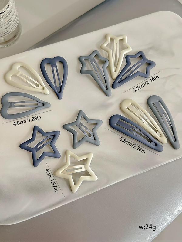 Cute Star & Heart & Geometric Design Hair Clips, Casual Simple Plain Color Hair Accessories for Women & Girls, Minimalist Headwear Suitable for Side Bangs