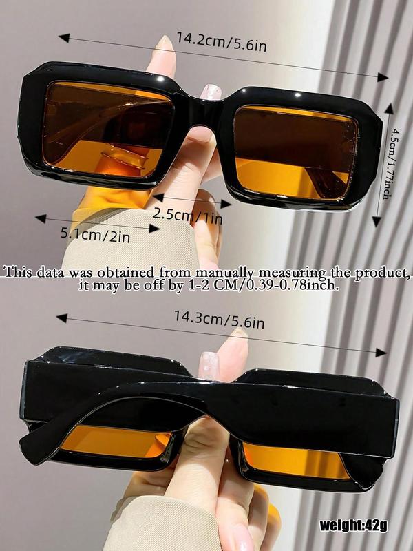 Unisex Vintage Rectangle Frame Sunglasses, Trendy Casual Sunglasses for Everyday Use, Fashion Accessories for Outdoor Activities