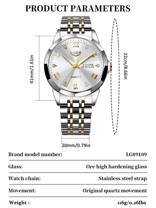 Men's Business Fashion Classic Design Stainless Steel Quartz Watch for Gift, Fashion Men Watch for Party, Daily Clothing Decor, Trendy  Watch for Birthday Gift with Box