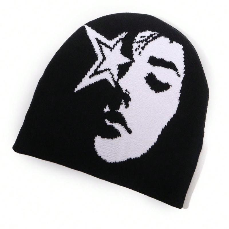 Unisex New Cross-Border Fashionable Jacquard Knitted Hat With Face Pattern, Trendy And Warm Winter Hat Beanies Beanie