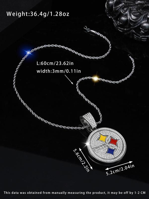 Colorblock Rhinestone Decorated Round Shaped Pendant Necklace, Fashionable Jewelry for Party, Daily Clothing Decor, Trendy All-match & Exquisite Jewelry for Birthday Gift