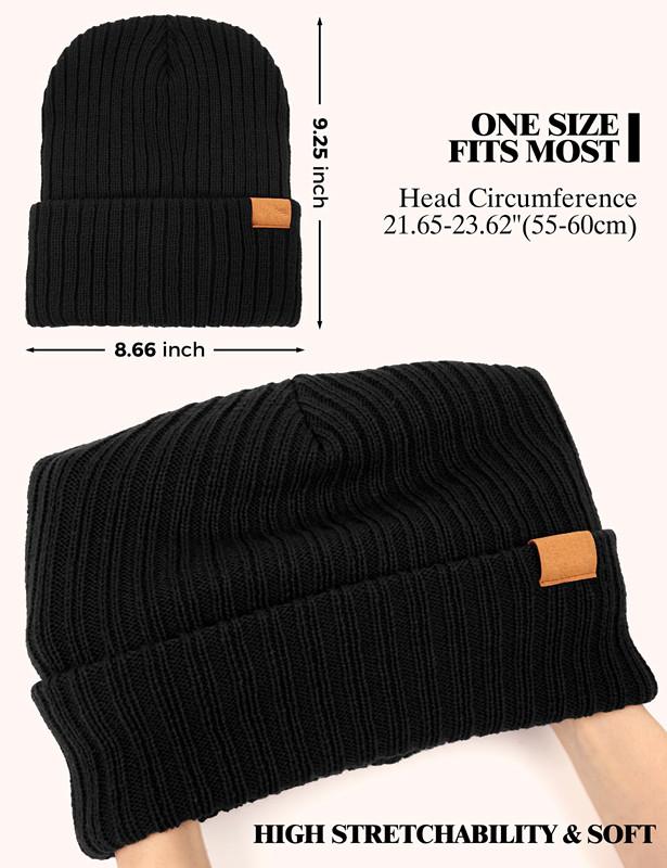 Beanie Hats for Men Women Fleece Winter Hat Chunky Knit Skull Stocking Caps for Guys Thermal Snow Hat Heated Cuffed Gift Christmas gift