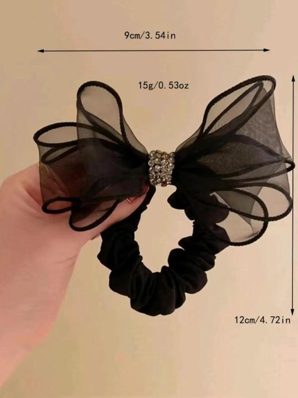 Minimalist Temperament Bow Design Scrunchies, 3pcs Rhinestone Decorated Bow Design Mesh Hair Tie, Spring New Fashion Hair Accessories for Women & Girls