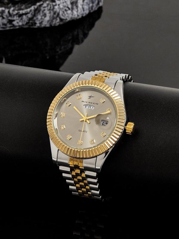 Men's Business Fashion Rhinestone Decorated Analog Quartz Watch, Calendrier Watch for Party, Daily Clothing Decor, Exquisite Watch for Men for Birthday Gift with Box Gift