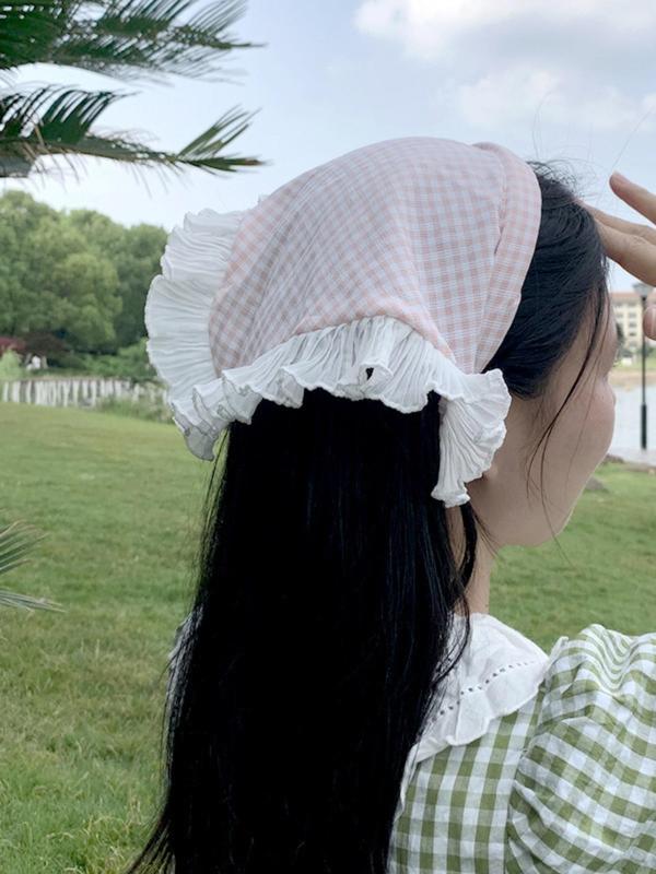 Women's Cute Plaid Pattern Ruffle Trim Headband, Fashionable Hair Accessories for Women & Girls, Elegant All-match Fashion Accessories for Daily Wear