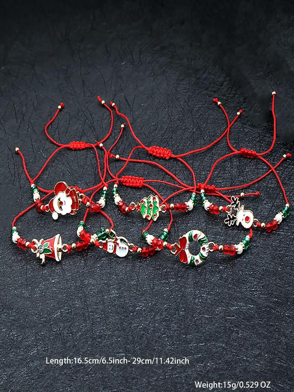 Christmas Themed Drawstring Bracelets, Cute Reindeer & Snowman & Christmas Tree Charm Bracelets, Fashionable Jewelry for Women & Men