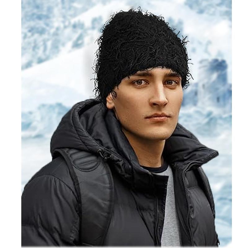 Distressed Knitted Beanie Fuzzy Winter Hats Thick Warm Beanie Hats for Men Women Outdoor Knit Cap