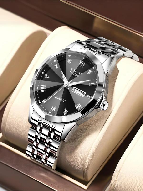 Men's Business Fashion Classic Design Stainless Steel Quartz Watch for Gift, Fashion Men Watch for Party, Daily Clothing Decor, Trendy  Watch for Birthday Gift with Box