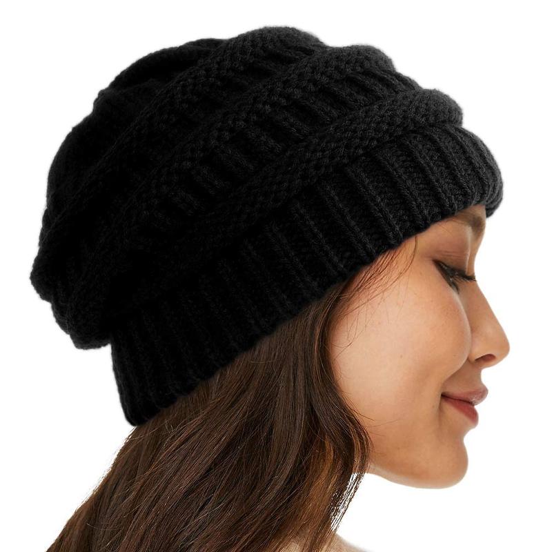 Satin Lined Beanie Hats for Women Slouchy Cable Knit Silk Skull Cap Knit Winter Warm Thick Chunky Hat