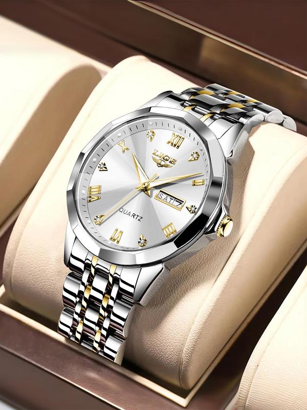 Men's Business Fashion Classic Design Stainless Steel Quartz Watch for Gift, Fashion Men Watch for Party, Daily Clothing Decor, Trendy  Watch for Birthday Gift with Box