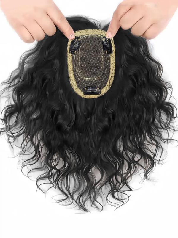 10 Inch Body Wavy Synthetic Hair Extension, Natural Curly Hairpiece with Hair Clip-in Blunt Bang Design for Women, Invisible Closure Bangs for Daily Hair Styles