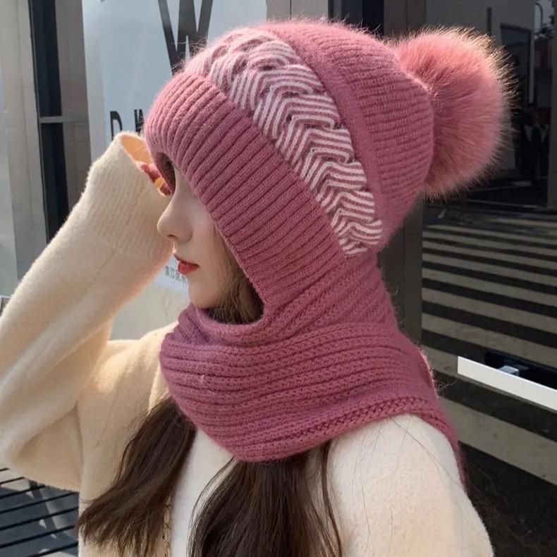 Women's scarf Fashion autumn winter hat ear muffs Snow bib one hat wool knit cover hat